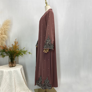 Bronze embroidered sleeve open abaya for modest fashion