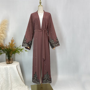 Bronze embroidered sleeve open abaya for modest fashion