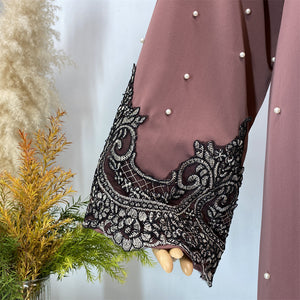 Flowing Ameerah abaya for special occasions with pearl details