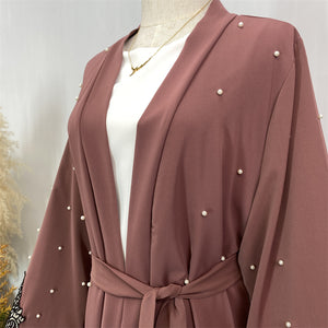 Bronze embroidered sleeve open abaya for modest fashion