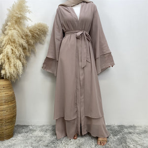 Front view of Malaika 2-tier open abaya in chiffon