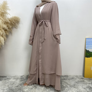 Elegant chiffon abaya with matching belt for modest wear