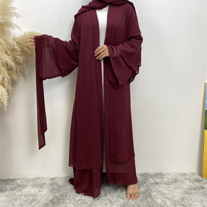 Elegant chiffon abaya with matching belt for modest wear