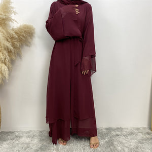Elegant chiffon abaya with matching belt for modest wear