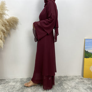 Side view of Malaika 2-tier open abaya in chiffon