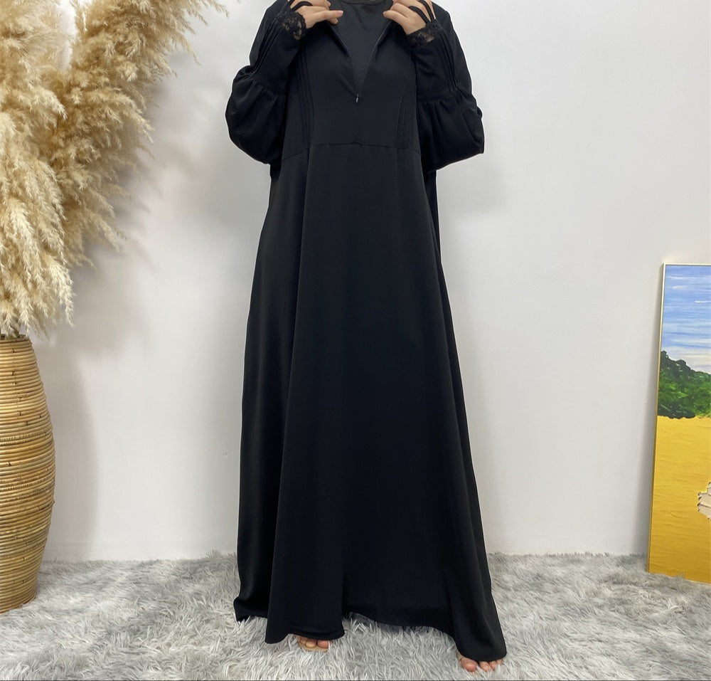 legant lace trim detail on Falak abaya for a refined modest fashion look