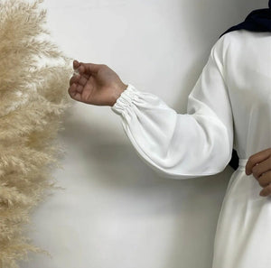 Close-up of elasticated sleeve on Dina abaya, wudhu-friendly design