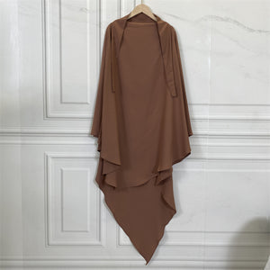 Modest khimar with tie-back strings and built-in niqab option