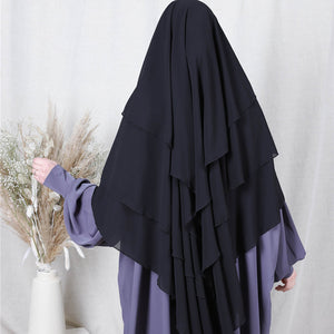 3 layer diamond khimar with built-in niqab and tie backs