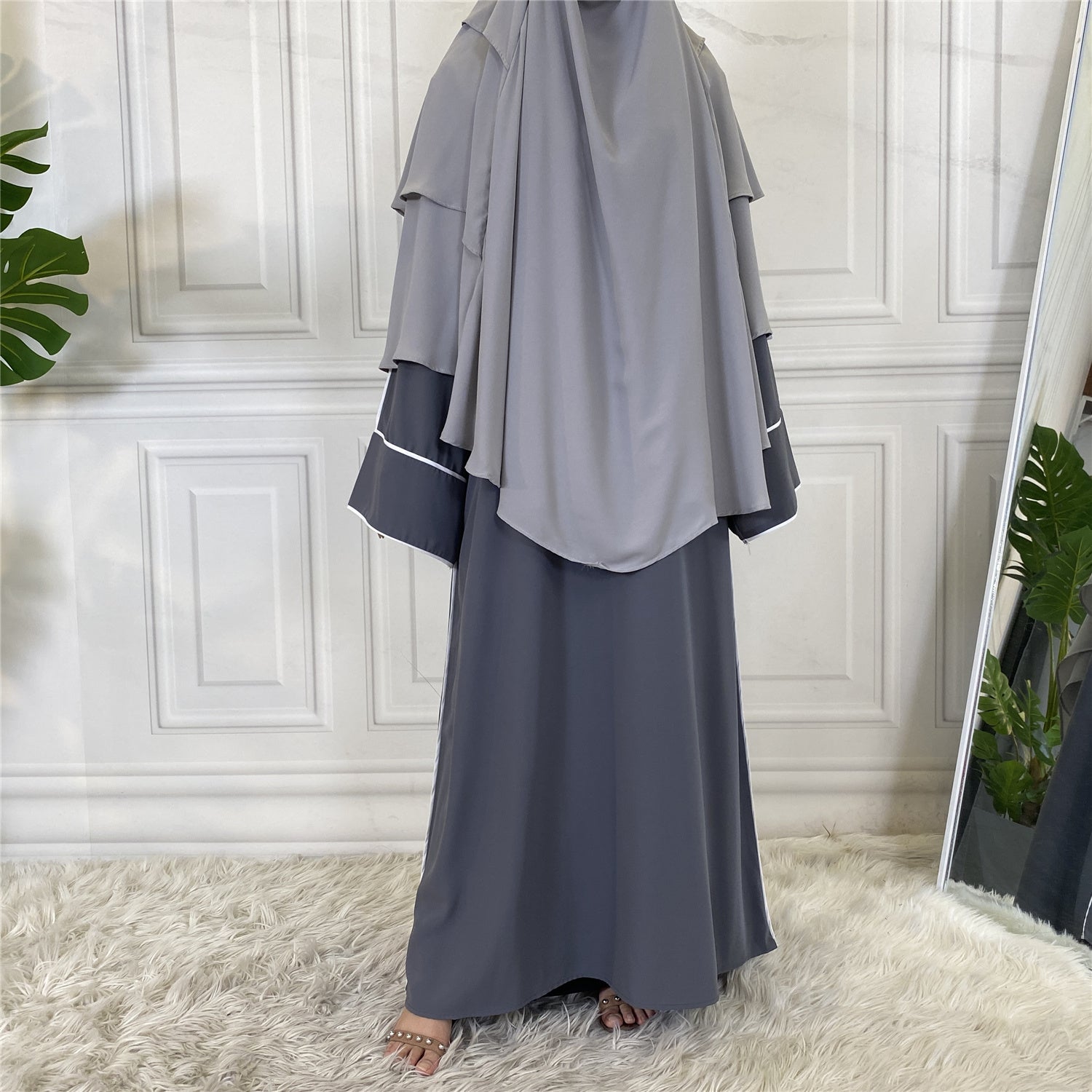 3 layer diamond khimar with built-in niqab and tie backs