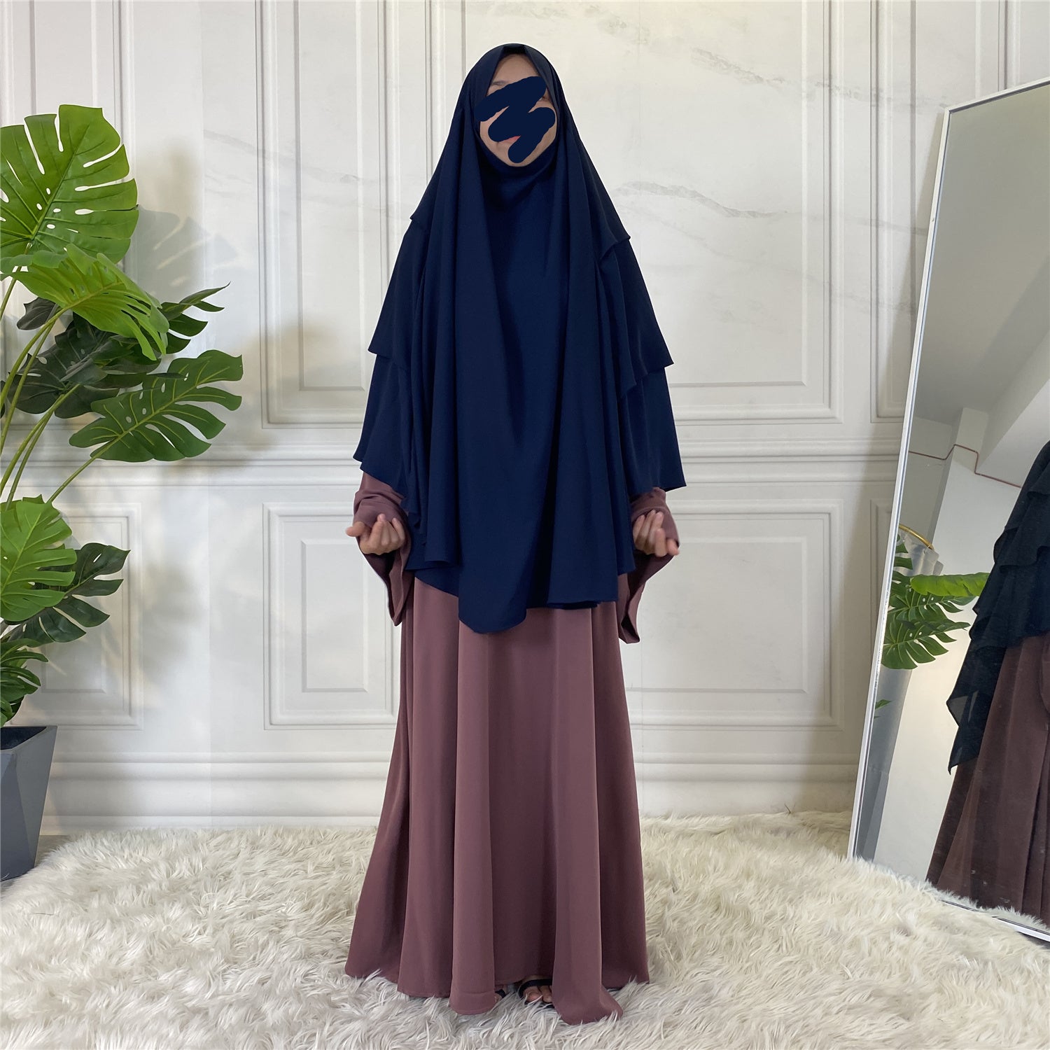 Full coverage chiffon khimar with lift-up niqab feature