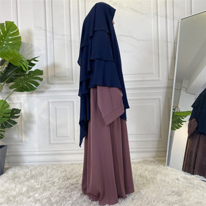 Side view of 3 layer khimar with flowing chiffon layers