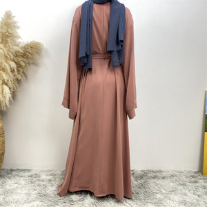 Back view of Hira abaya in nidha fabric showing modest flow