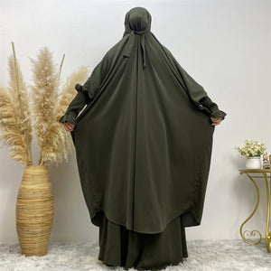 Front view of two piece jilbab with attached niqab option