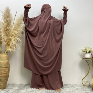 Modest black jilbab set with elasticated sleeves and skirt