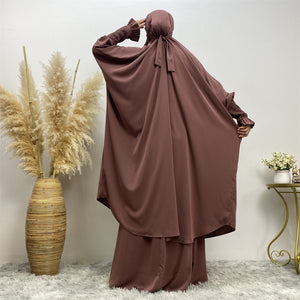 Back view of modest khimar and skirt abaya set