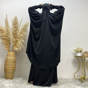 Back view of modest khimar and skirt abaya set
