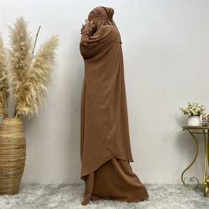 Side view of two piece jilbab with attached niqab option