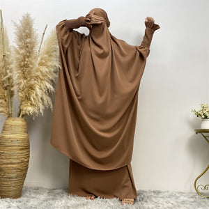 Two piece khimar jilbab abaya set with skirt and niqab
