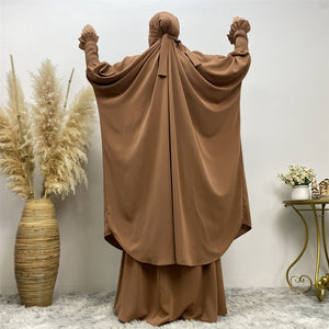 Back view of two piece jilbab with attached niqab option