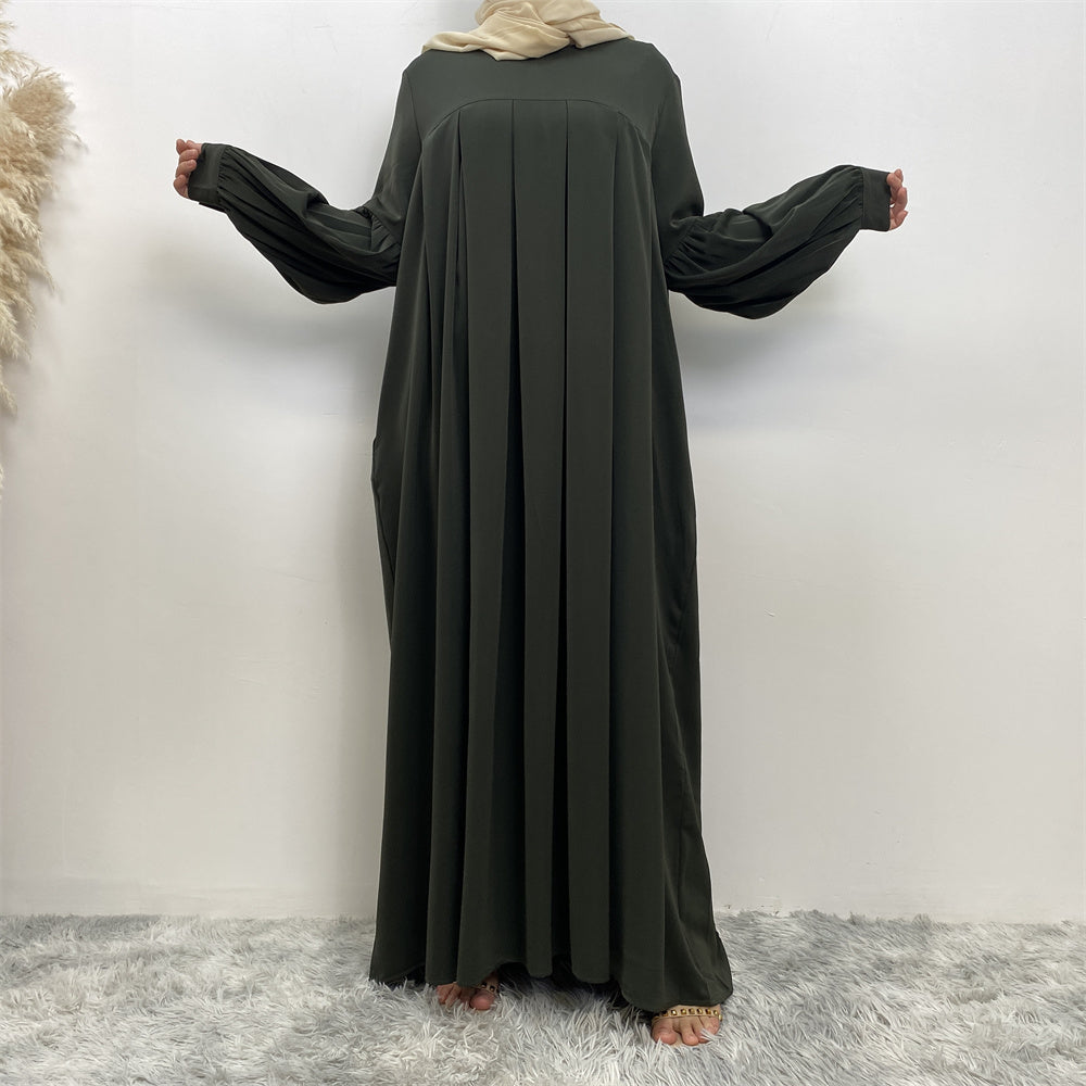 Aqsa Full Flare Abaya with Pockets - Khaki Green