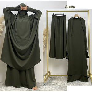 Front view of two piece jilbab with attached niqab option