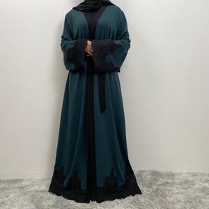 Elegant Aneeka Abaya in Nidha fabric with black trim and pockets