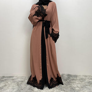 Elegant Aneeka Abaya in Nidha fabric with black trim and pockets