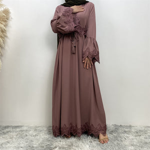 Zainab abaya with lace trim on sleeves and waist