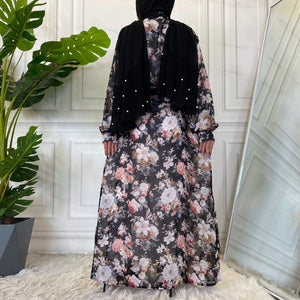 Farah Floral Black Chiffon Georgette Open Abaya.