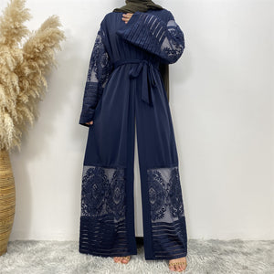Arya open abaya layered with abaya slip dress for modest fashion look