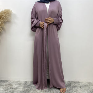 Lina Lilac Mauve Satin Textured Open Abaya.