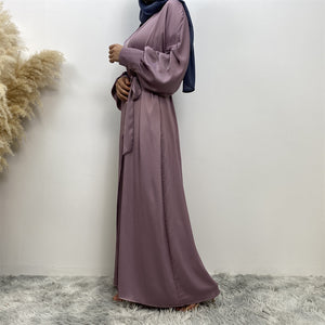 Lina Lilac Mauve Satin Textured Open Abaya.