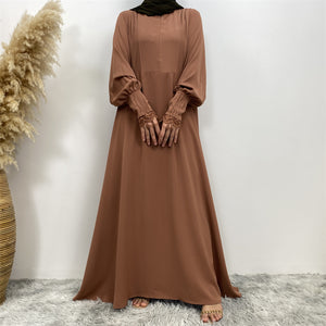 Falak abaya in nidha fabric with full flare umbrella cut and lace trim