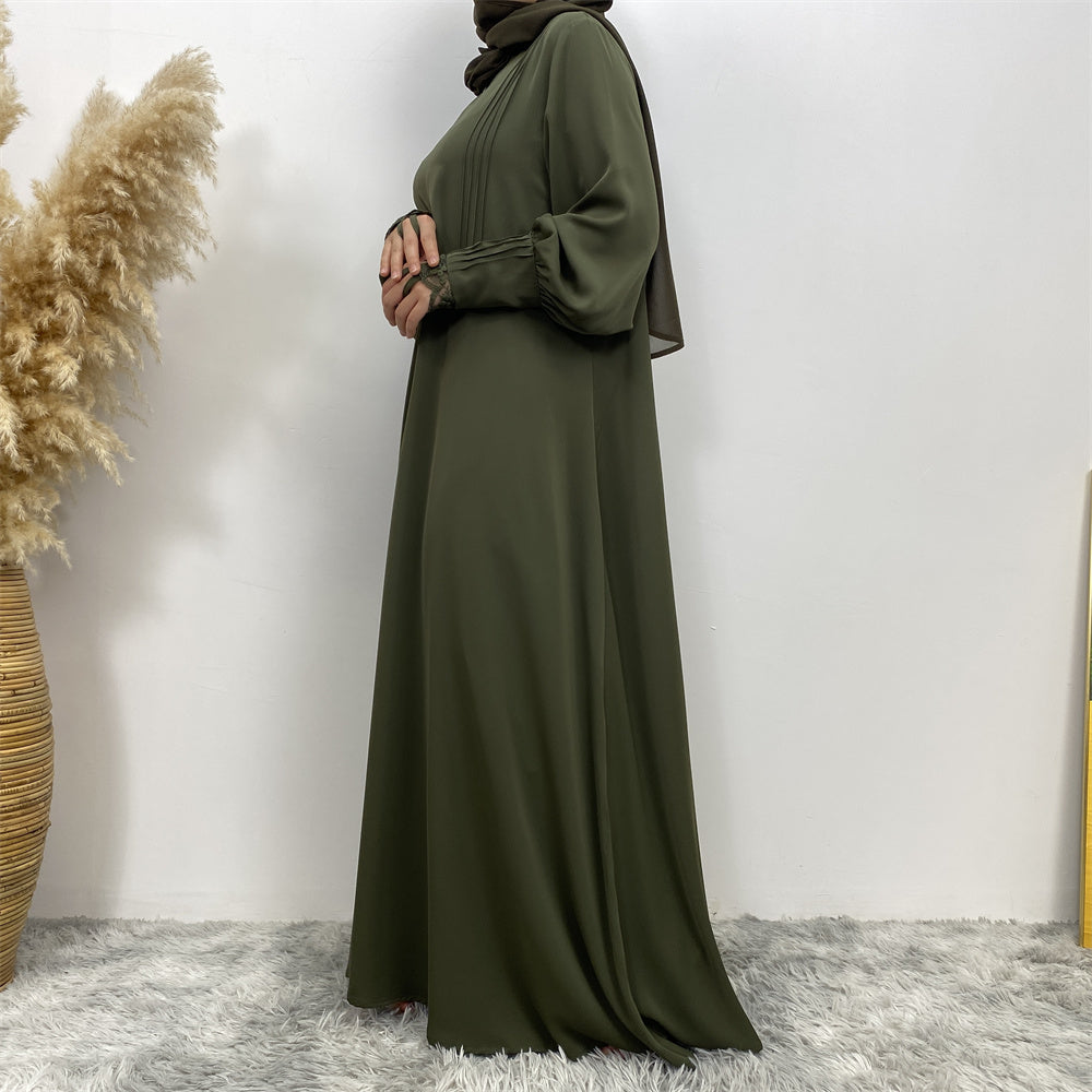 Falak abaya in nidha fabric with full flare umbrella cut and lace trim