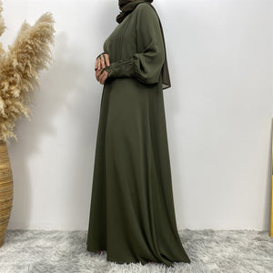 Falak abaya in nidha fabric with full flare umbrella cut and lace trim