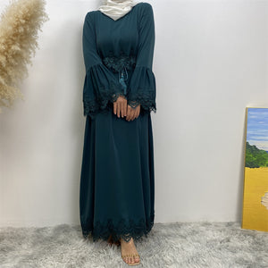 Zainab abaya with lace trim on sleeves and waist