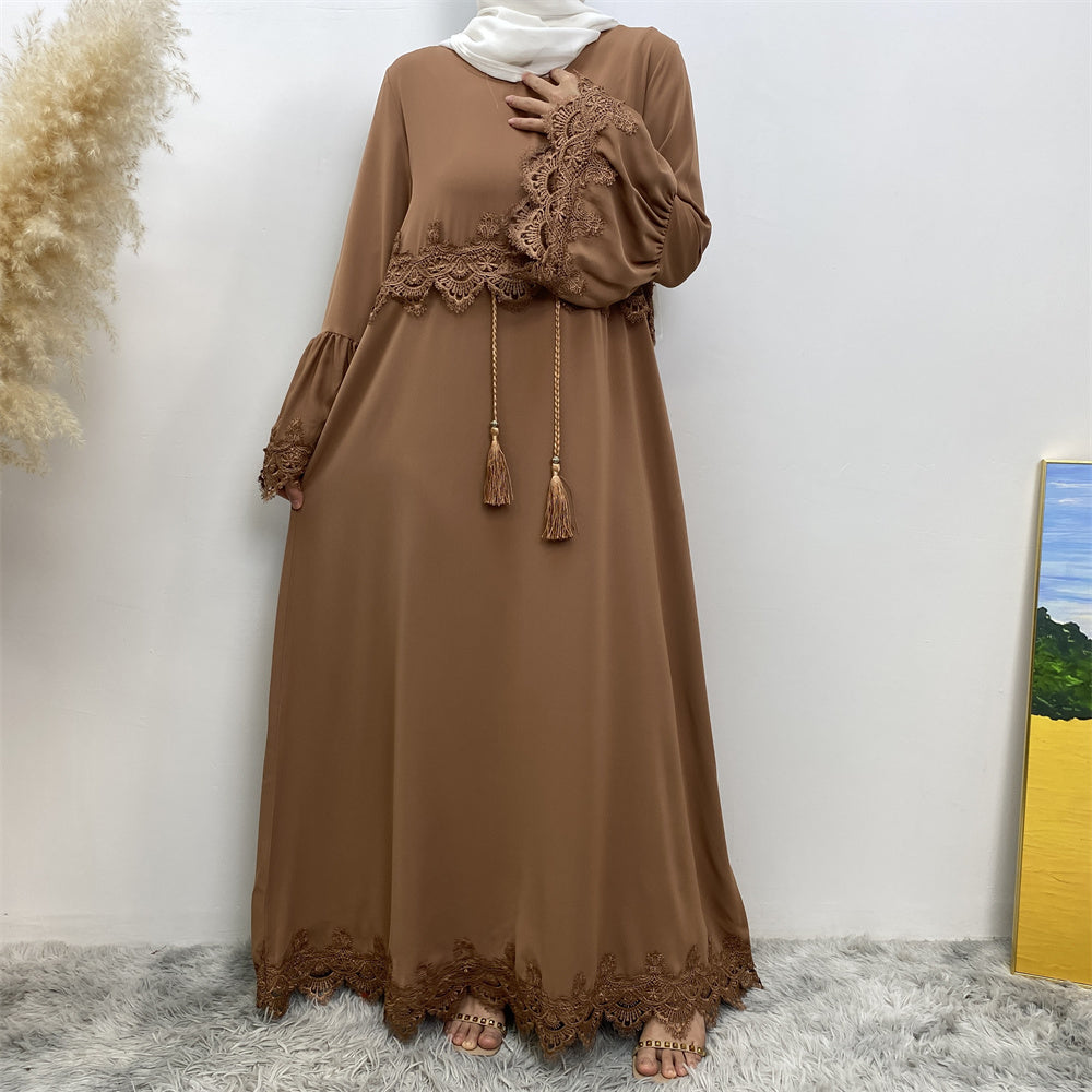 Zainab abaya with lace trim on sleeves and waist