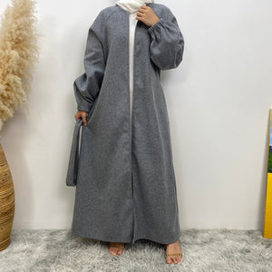 Modest winter abaya coat with full coverage and side pockets