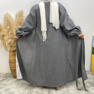 Back view of premium abaya coat with matching belt