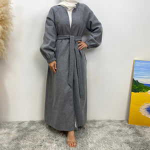 Thick premium winter abaya coat with balloon sleeves and belt