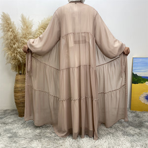 Back view of Gazala open abaya showing flowy chiffon georgette drapes