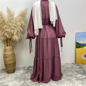 Back view of Gazala open abaya showing flowy chiffon georgette drapes