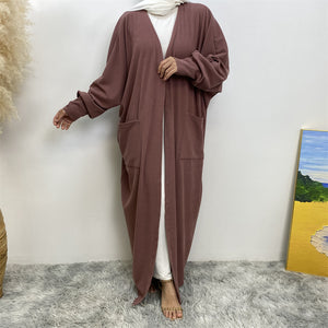 Flowy ribbed knit abaya-inspired coatigan for women