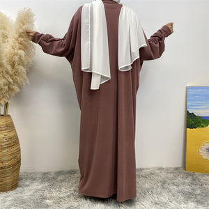 ack view of ribbed knit winter coatigan for modest wear