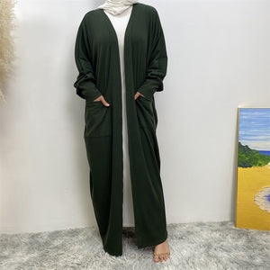 Ribbed knit winter open abaya coatigan with batwing sleeves