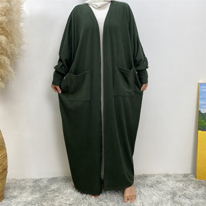 Flowy ribbed knit abaya-inspired coatigan for women