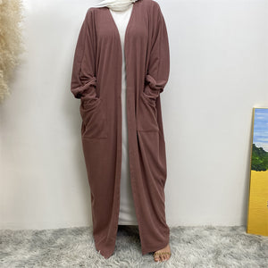Ribbed knit winter open abaya coatigan with batwing sleeves