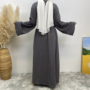 Back view of knitted abaya coatigan for modest layering