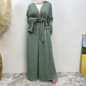 Knitted winter open abaya coatigan with matching belt